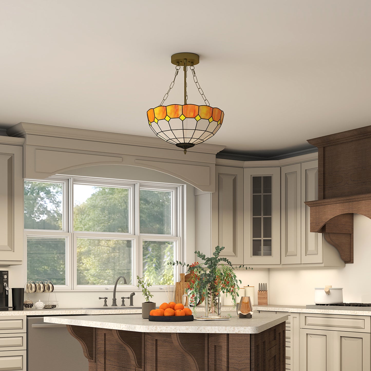 HOMCOM Tiffany Style Ceiling Light Vintage Chandelier With 3 E27 Sockets Semi Flush Mount For Living Room