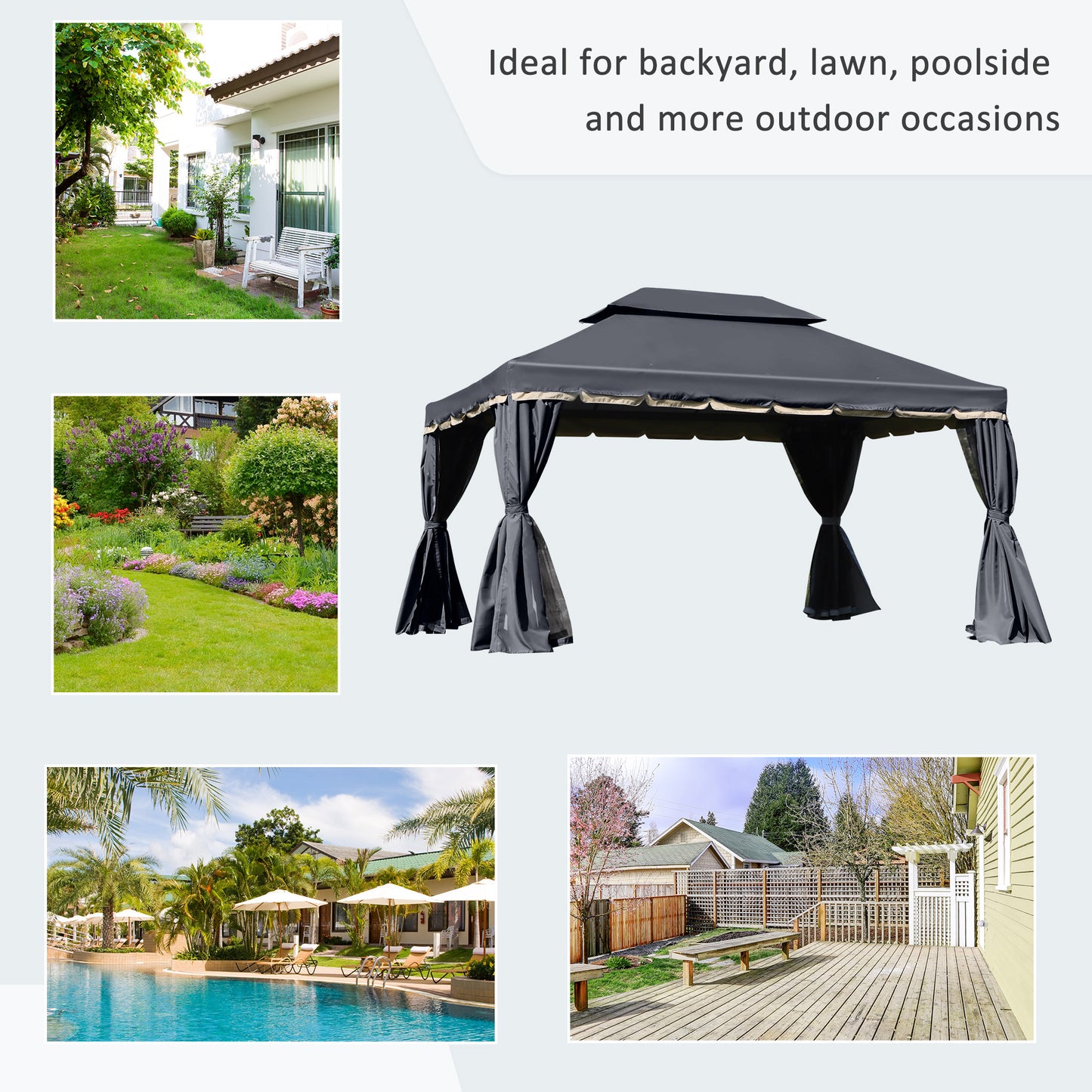 Outsunny 3 x 4m Aluminium GardenÂ Gazebo, Marquee Canopy Shelter Pavilion Party Tent with Nets and Curtains for Garden and Deck, Black