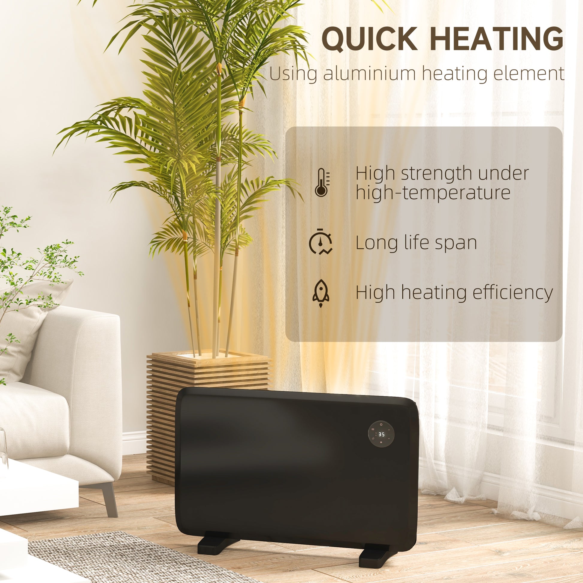 HOMCOM 1200W Adjustable Thermostat Electric Heater - Freestanding or Wall-Mounted - Black - ALL4U RETAILER LTD