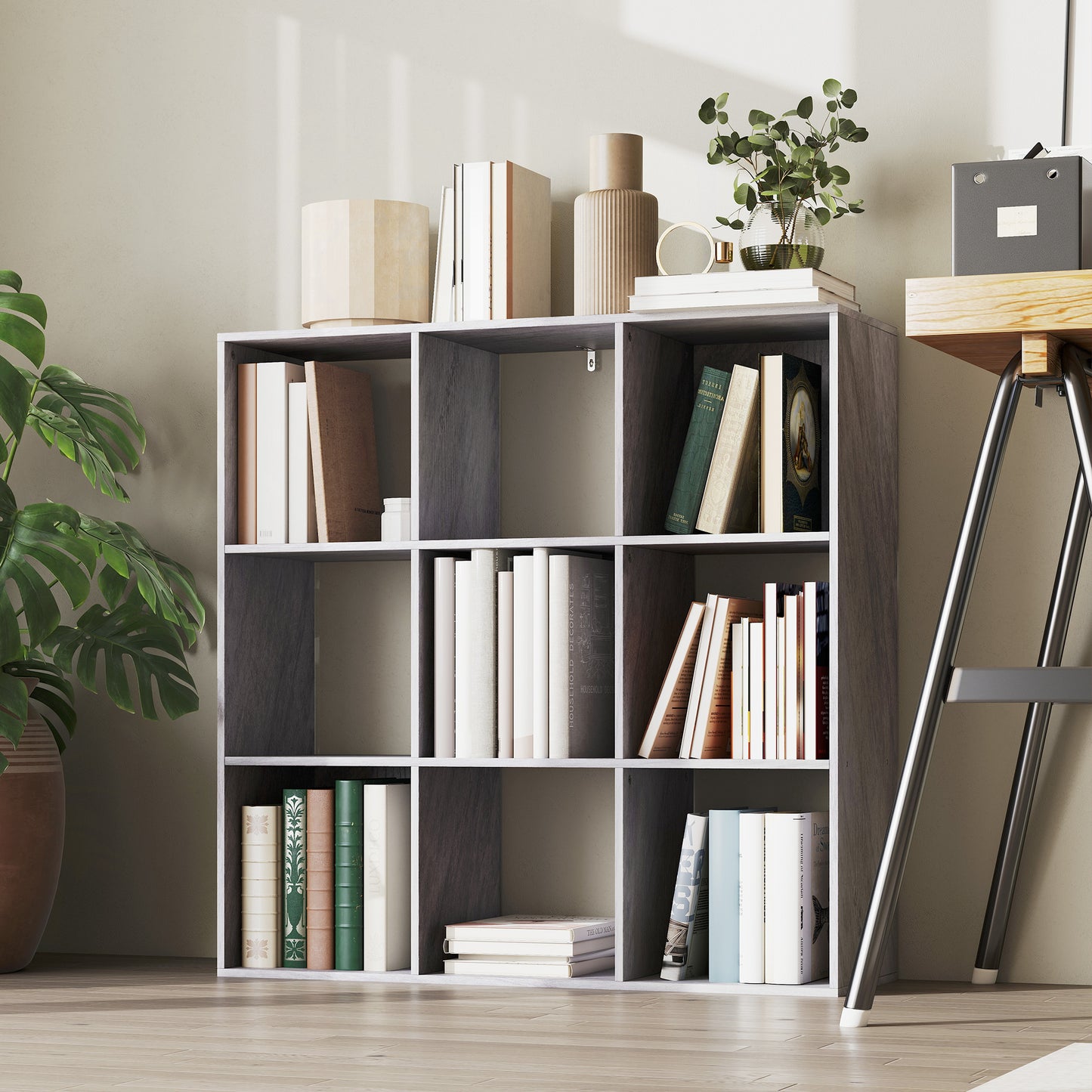HOMCOM Marble Grey Nine Cube Storage Shelf Particle Board Durable Home Office Organizer