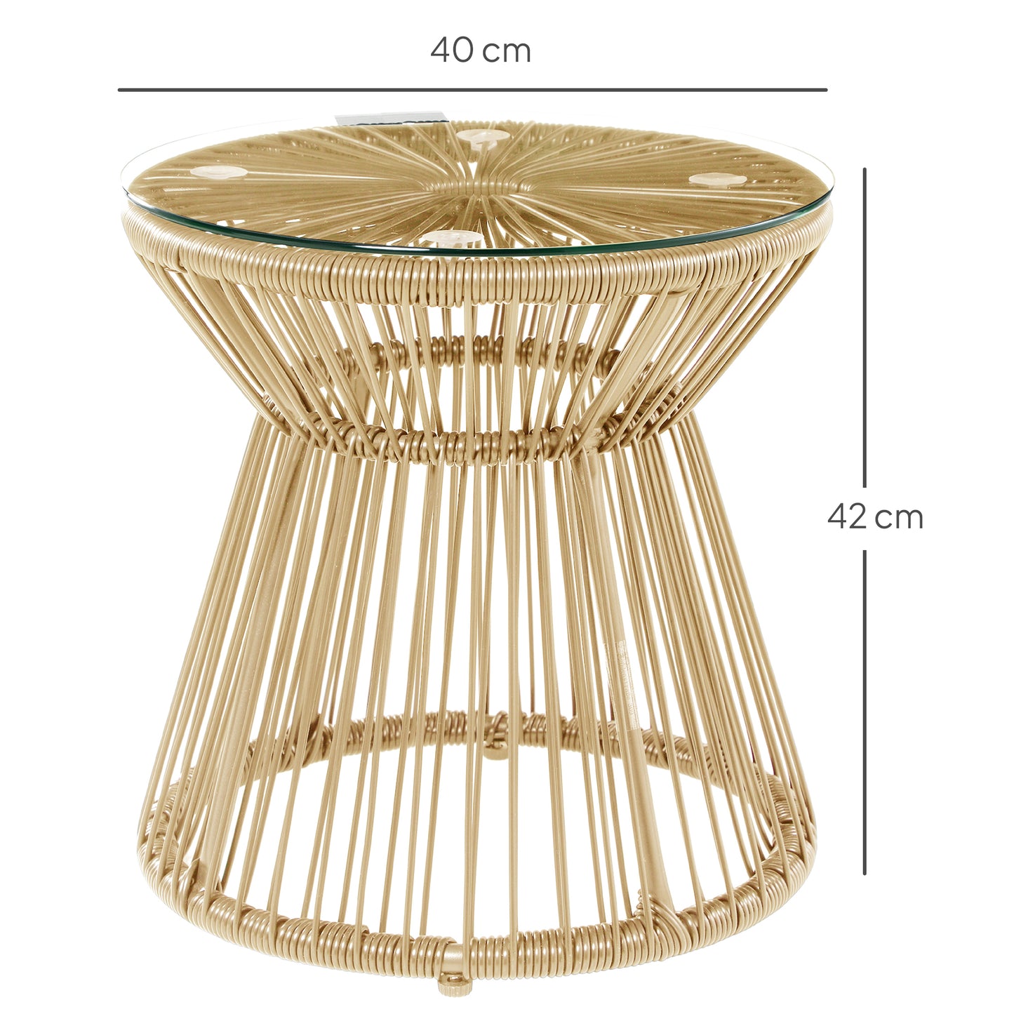 Outsunny Round End Table Rattan Side Table Hollow Drum Design With Glass Tabletop For Patio Garden Balcony Natural
