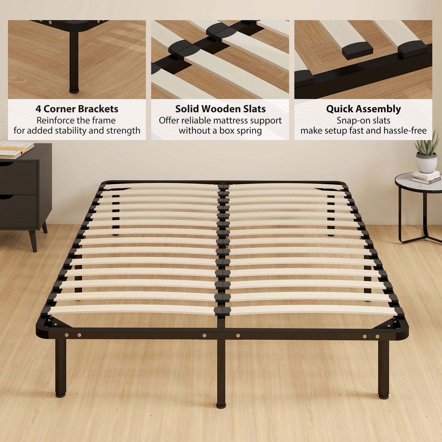HOMCOM 4ft6 Double Bed Frame Metal Platform Bed With 2 By 14 Slats No Box Spring Needed Underbed Storage Black