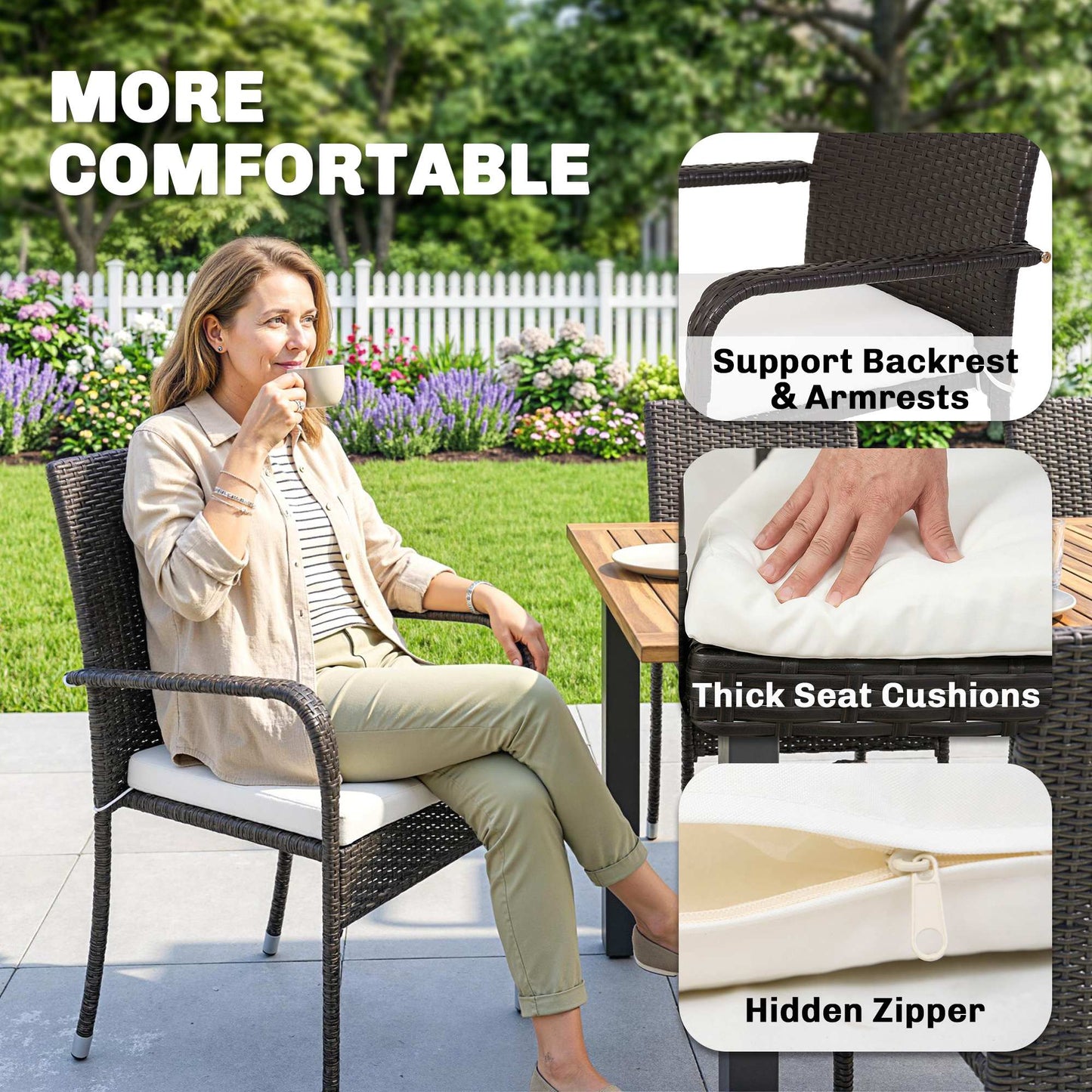 Outsunny 7 Piece Rattan Garden Furniture Set With Extendable Acacia Wood Tabletop 6 Stackable Chairs