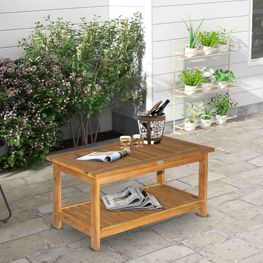 Outsunny Acacia Wood Two-Tier Outdoor Coffee Table, 45 x 90cm - Perfect for Patio, Deck, and Garden Use - ALL4U RETAILER LTD