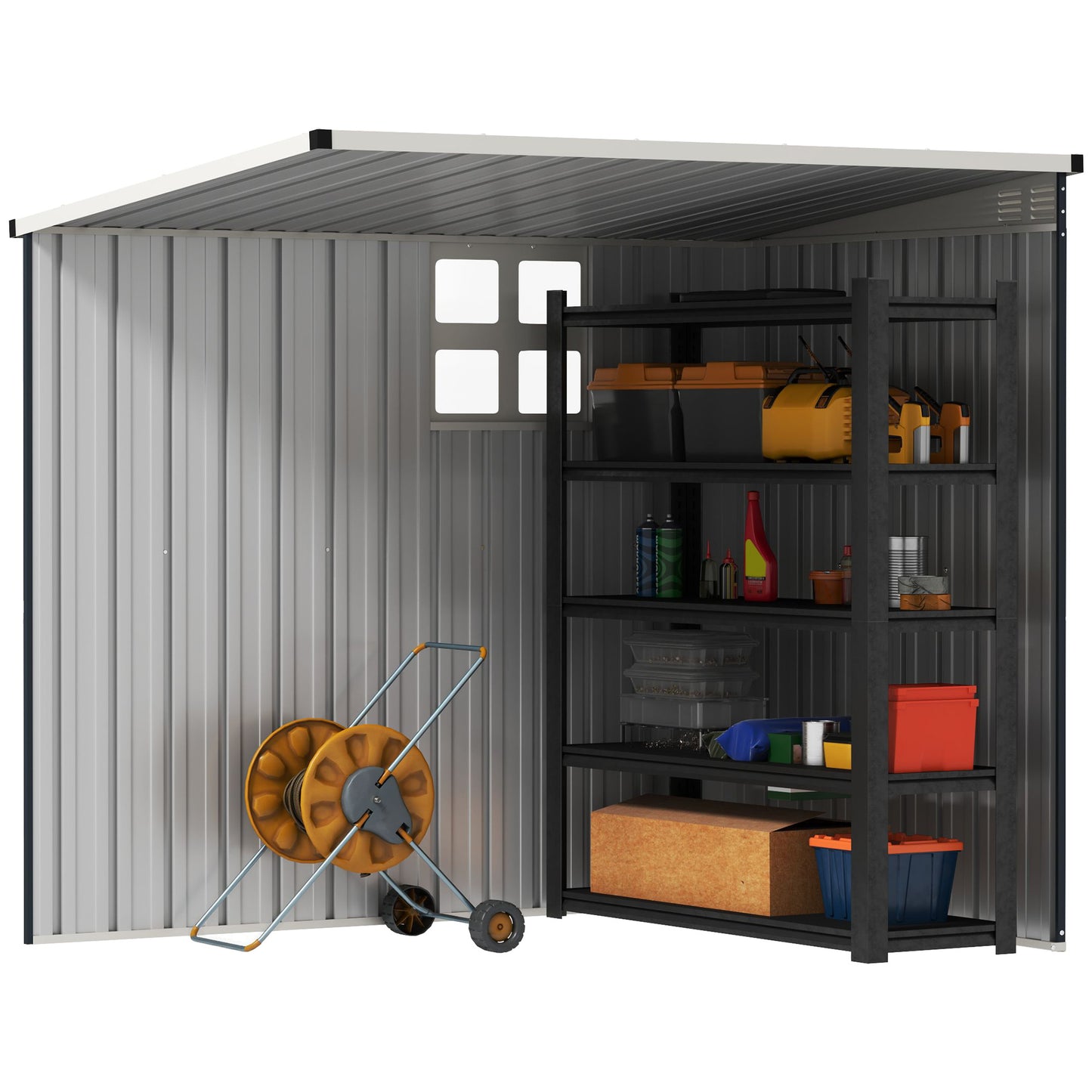 Outsunny 4 x 6 Ft Garden Metal Shed Outdoor Storage Shed With Window 2 Vents And Lockable Door Dark Grey