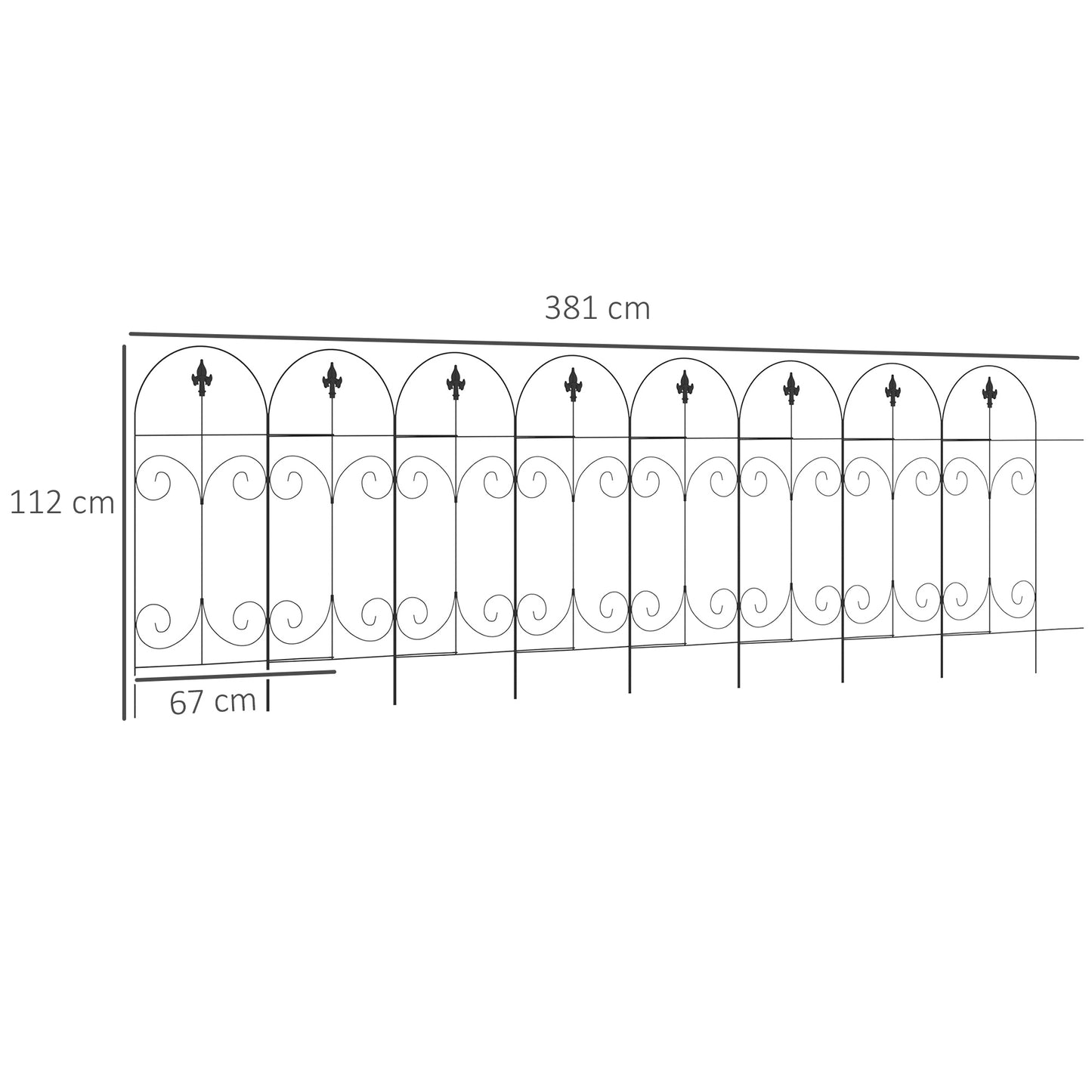Outsunny Decorative Garden Fencing 16 Pcs 44 Inch By 25 Foot Outdoor Picket Fence Panels Rustproof Metal Border Black