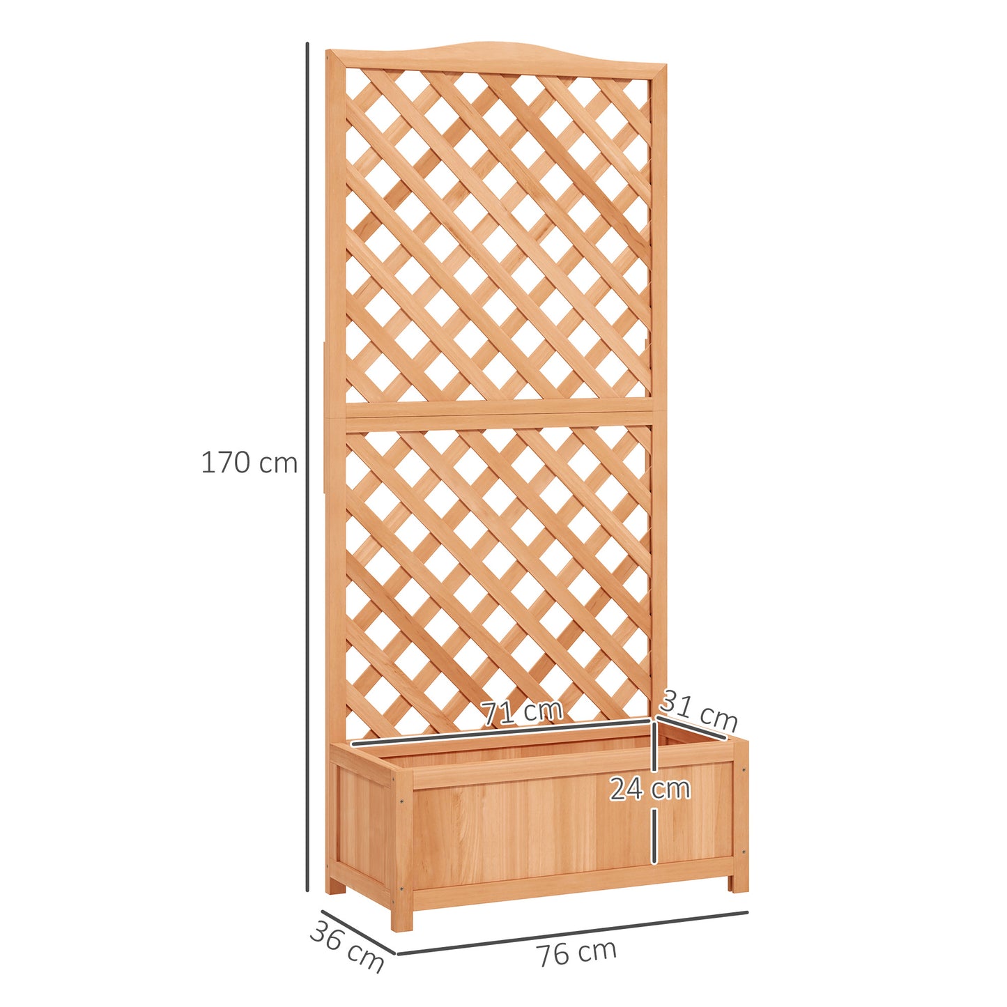 Outsunny Wooden Planter With Trellis Raised Bed Garden Planter Box For Climbing Plants 76 By 36 By 170 Cm Natural