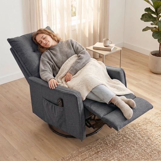 HOMCOM Chenille Recliner Chair With Massage And Heat Eight Point Vibration 360 Degree Swivel Manual Recliner Dark Grey