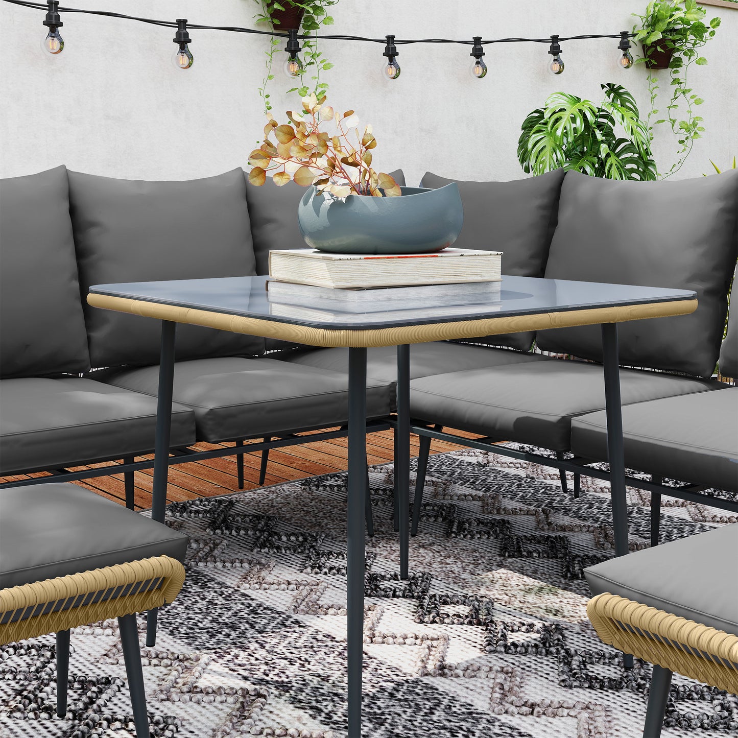 Outsunny Six Piece Rattan Garden Sofa Set With Steel Frame Brown Grey Outdoor Patio Furniture