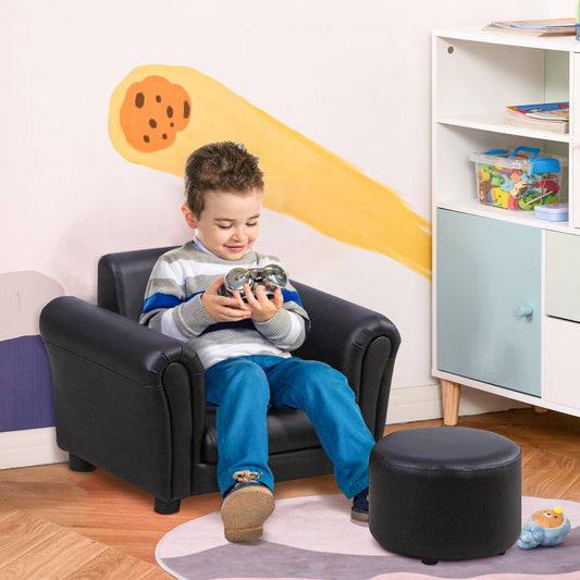 HOMCOM Kids Sofa Chair Set Armchair Seating Seat Bedroom Playroom Stool Black - ALL4U RETAILER LTD