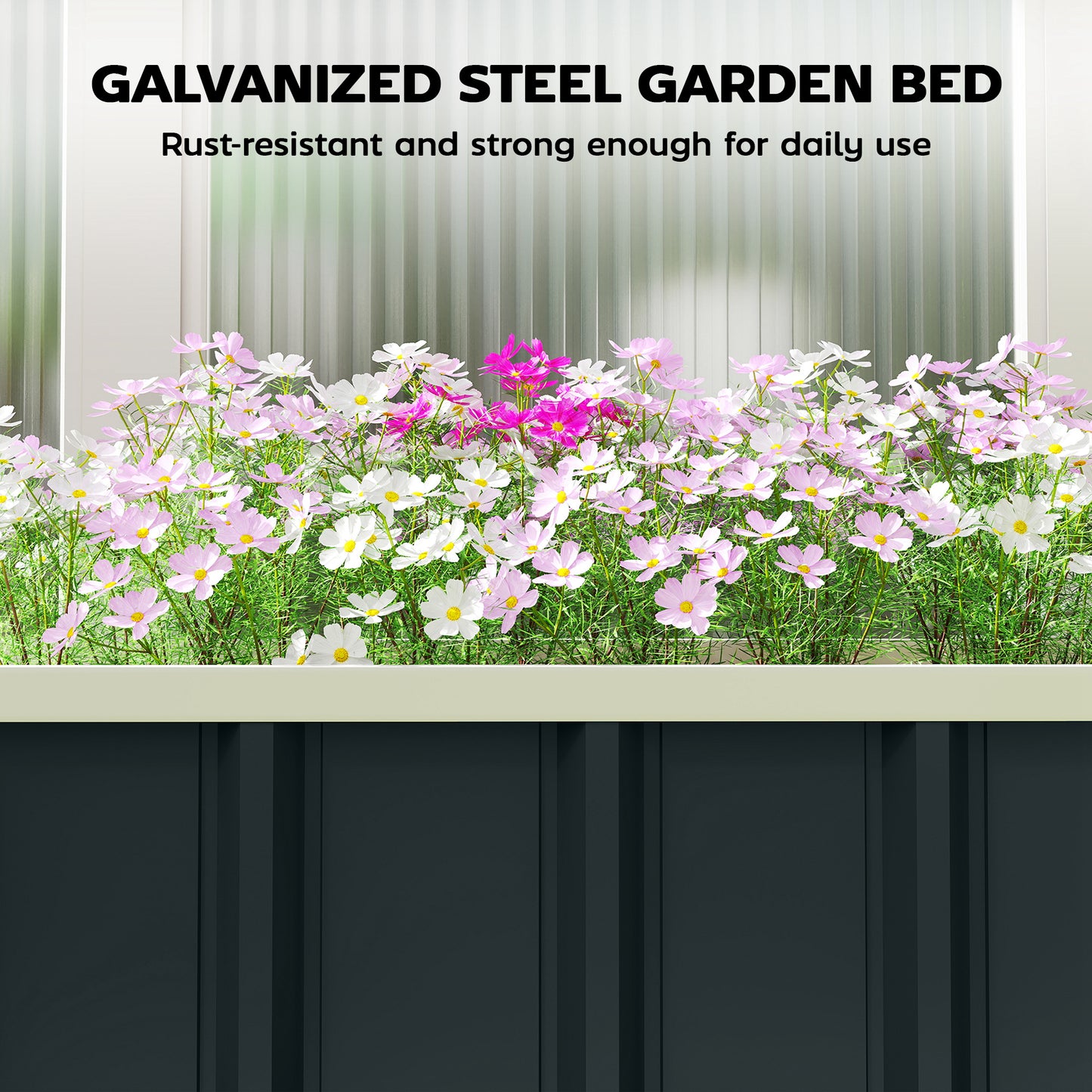 Outsunny Galvanised Raised Garden Bed Steel Planter Open Bottom Design With Folded Edges And Gloves Dark Grey