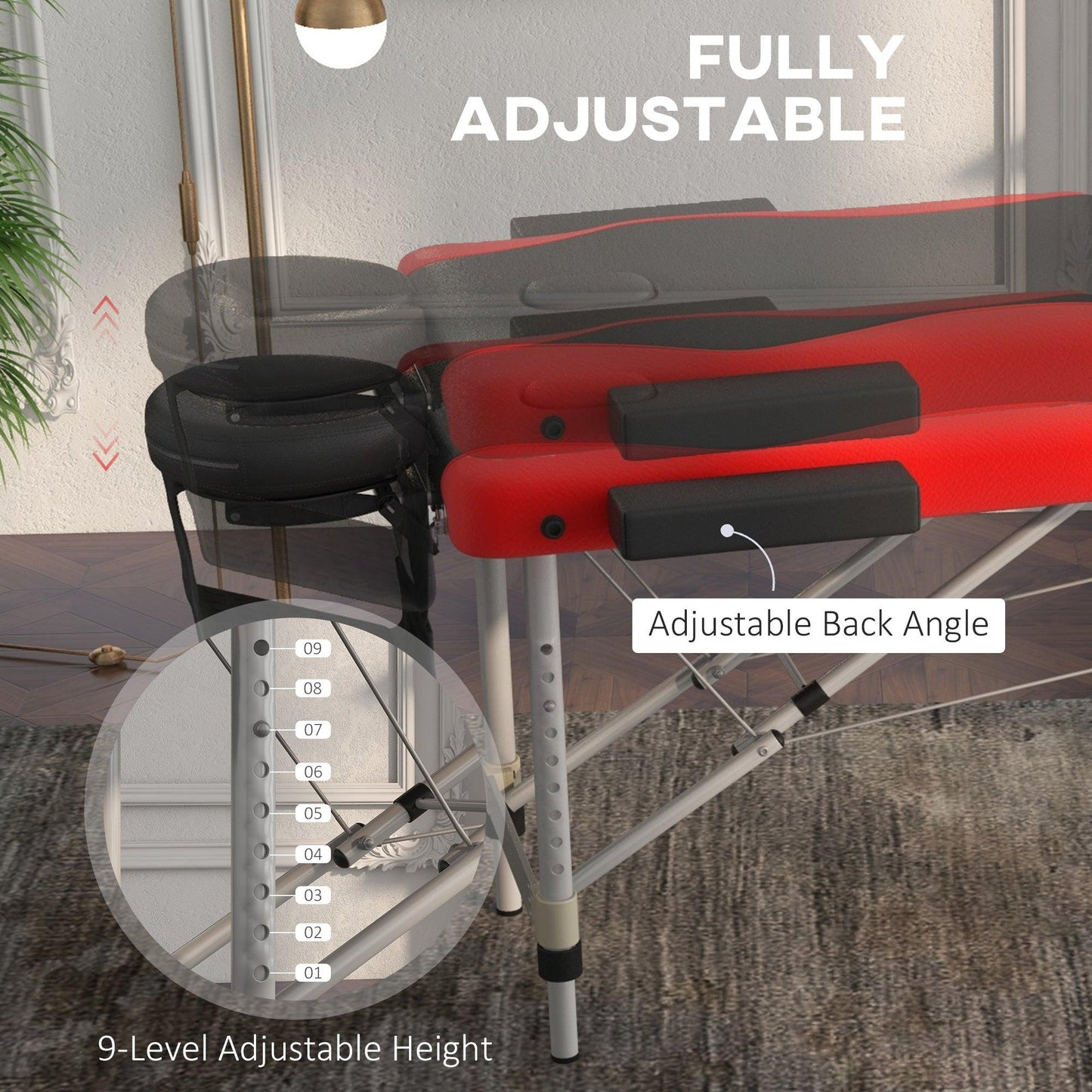 HOMCOM Portable Massage Table Beauty Therapy Couch Bed Spa Aluminum Red - ALL4U RETAILER LTD