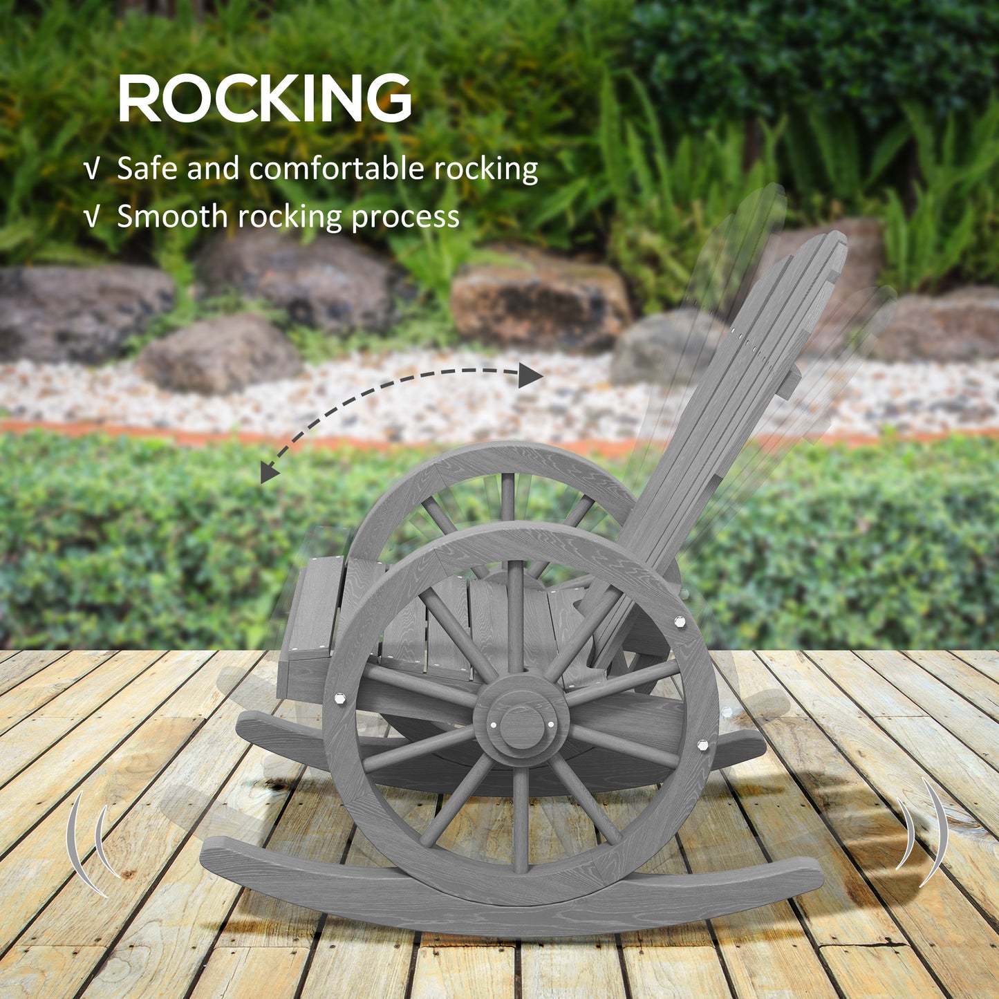 Outsunny Wooden Adirondack Rocking Chair Recliner Outdoor Garden Furniture Grey Patio Porch Rocker