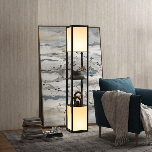 HOMCOM Modern Shelf Floor Lamp, Dual Ambient Light, 156cm, Black - ALL4U RETAILER LTD