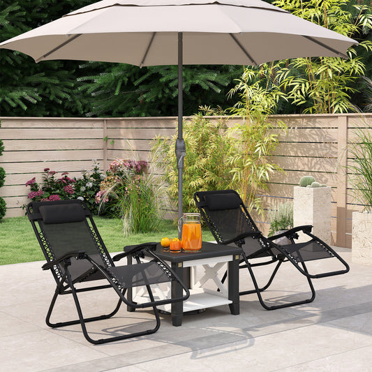 Outsunny Zero Gravity Chair Set of 2 with Metal Frame Texteline Chairs Folding and Reclining Loungers Head Pillow Black