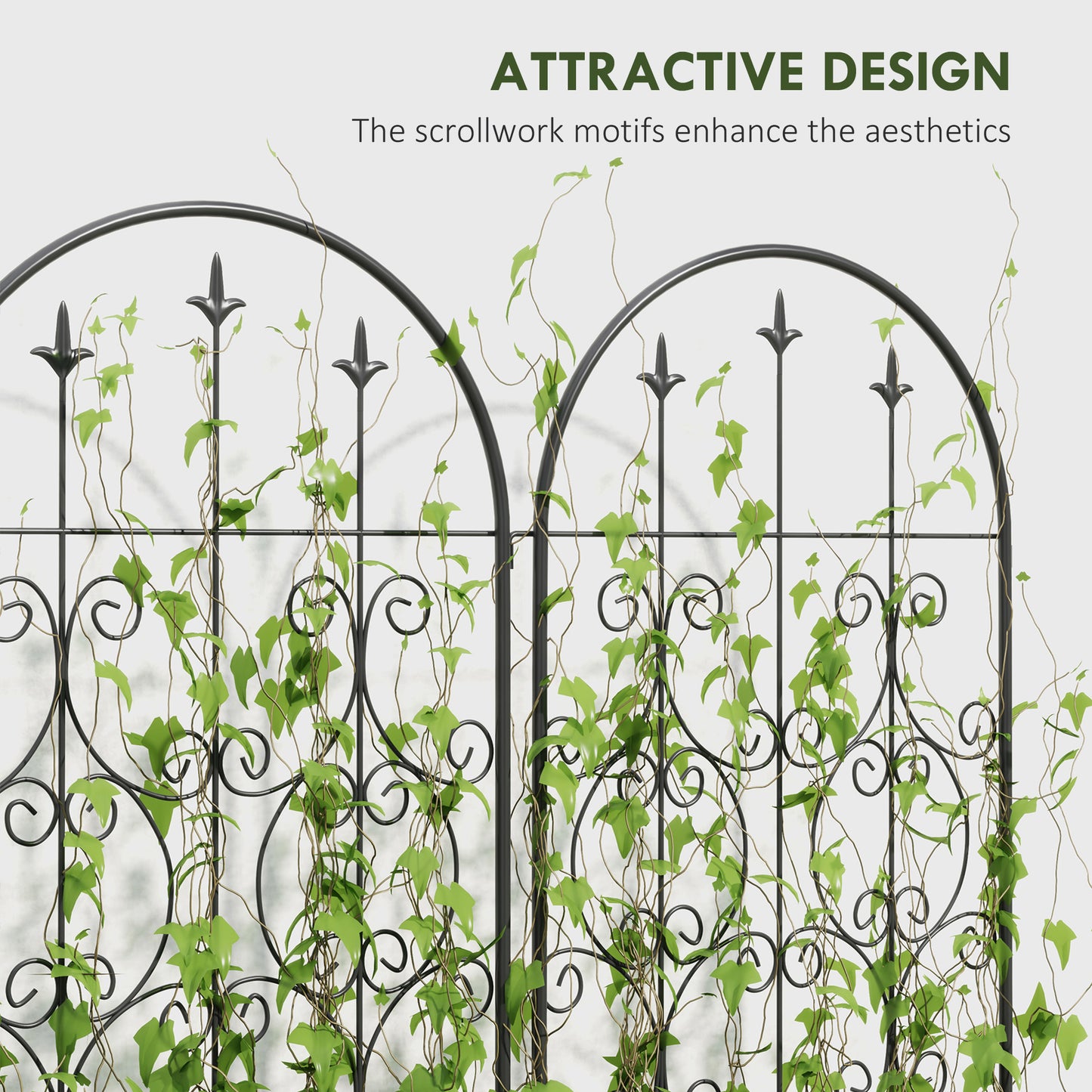 Outsunny Set Of 2 Metal Garden Trellis Panels With Scrollwork Design For Climbing Plants And Privacy 150 By 50 Cm