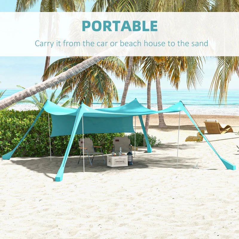 Outsunny Sky Blue Beach Tent with Detachable Sidewall, Carry Bag - Ideal for Camping, Trips, Fishing, Picnics - Portable Event Shelter for Outdoor Adventures - ALL4U RETAILER LTD