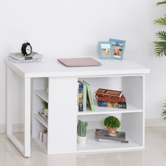 HOMCOM Adjustable L-Shaped Computer Desk with Rotating Storage and Three-Tier Bookshelf, White Finish - ALL4U RETAILER LTD