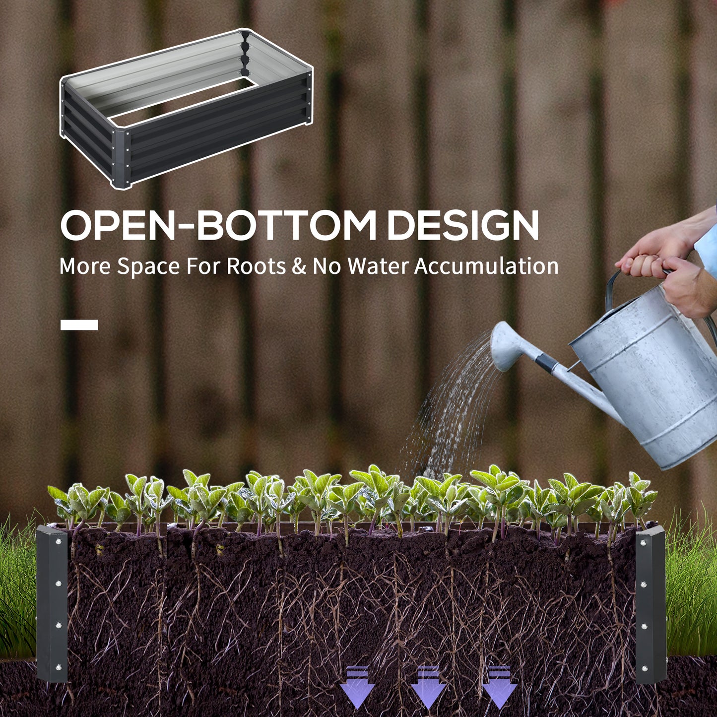 Outsunny Set of 2 Raised Garden Beds Galvanised Steel Planters for Herbs and Vegetables Outdoor Grey