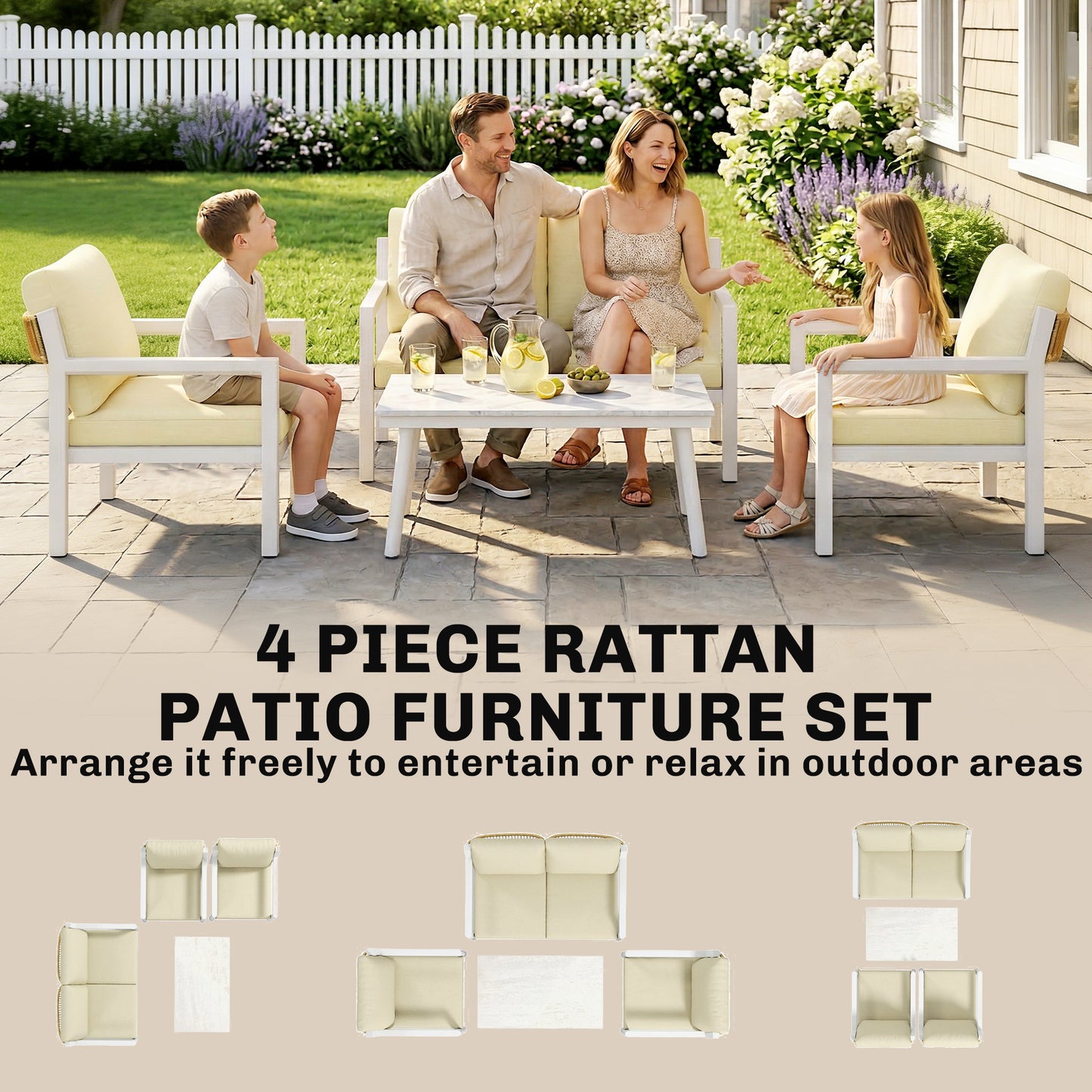 Outsunny 4 Seater Rattan Garden Furniture Set With Armchairs Loveseat Coffee Table Cushions Brown
