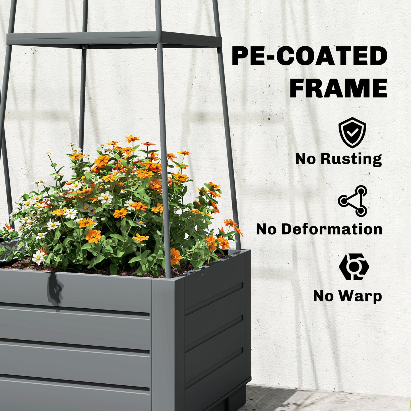 Outsunny Two Pack Raised Garden Bed With Trellis Plastic Outdoor Planter Box Removable Drainage Tray