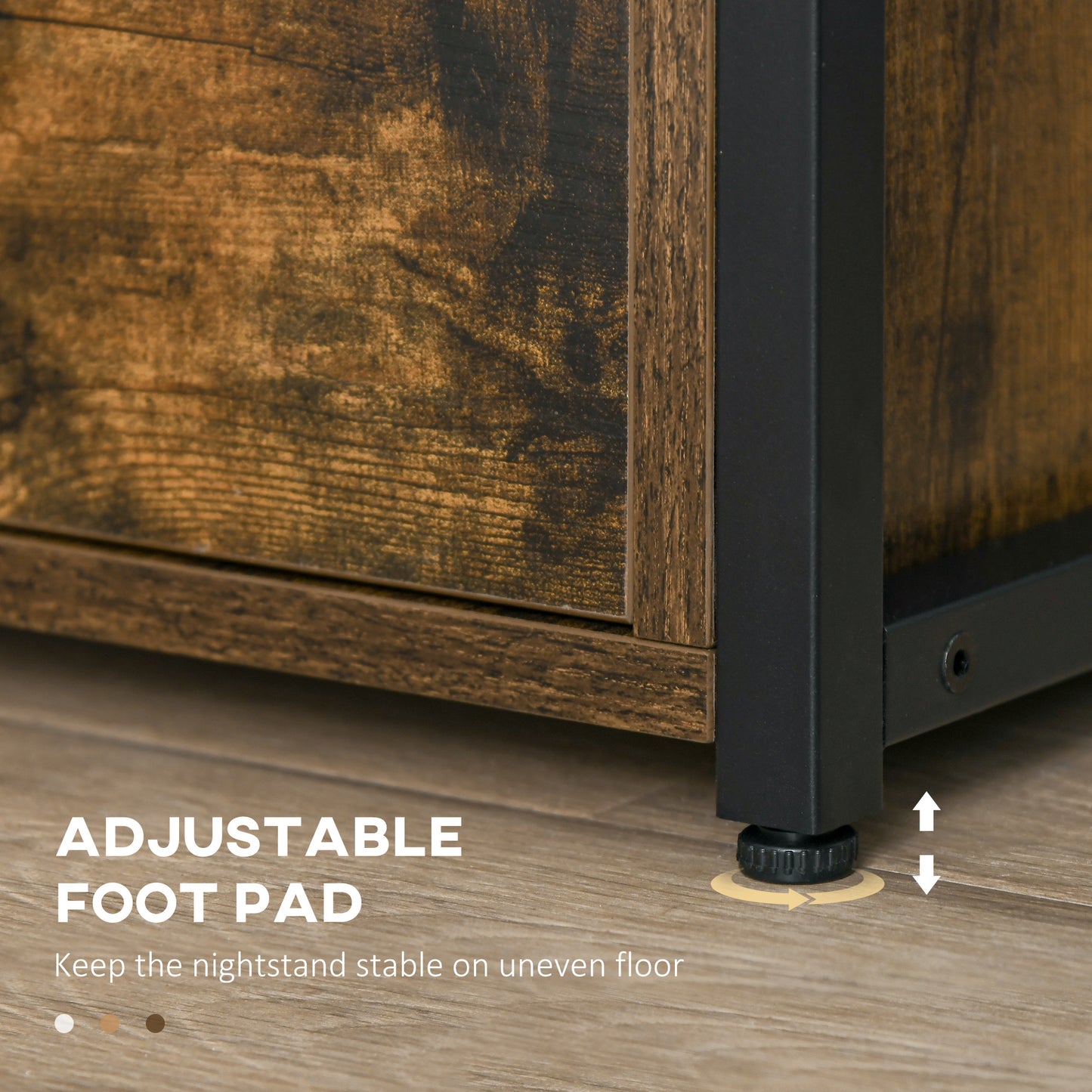 HOMCOM Industrial Side Table Set of 2 with Drawers and Open Shelf Slim Nightstands Rustic Brown Living Room and Bedroom