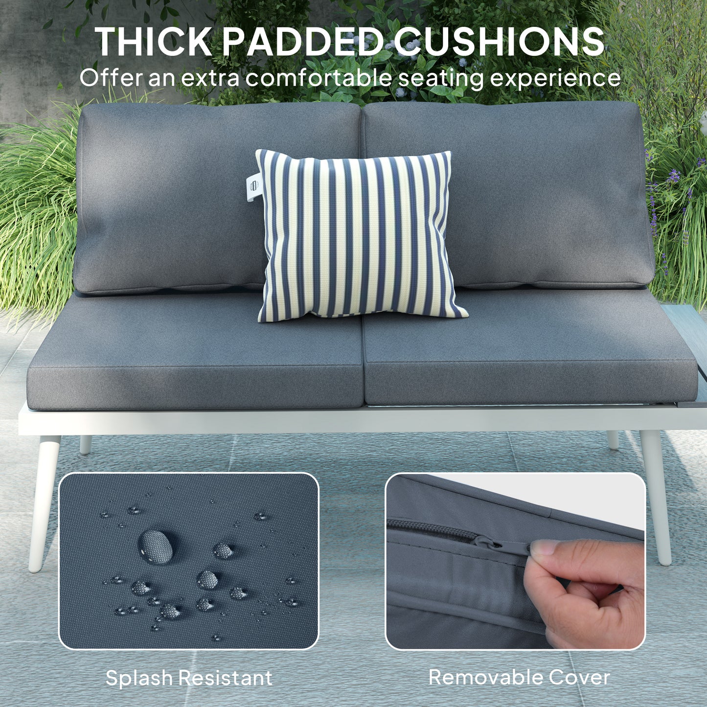Outsunny 3 Piece Garden Furniture Set With 5 Level Adjustable Lounger And L Shaped Corner Sofa Cushions Table Grey