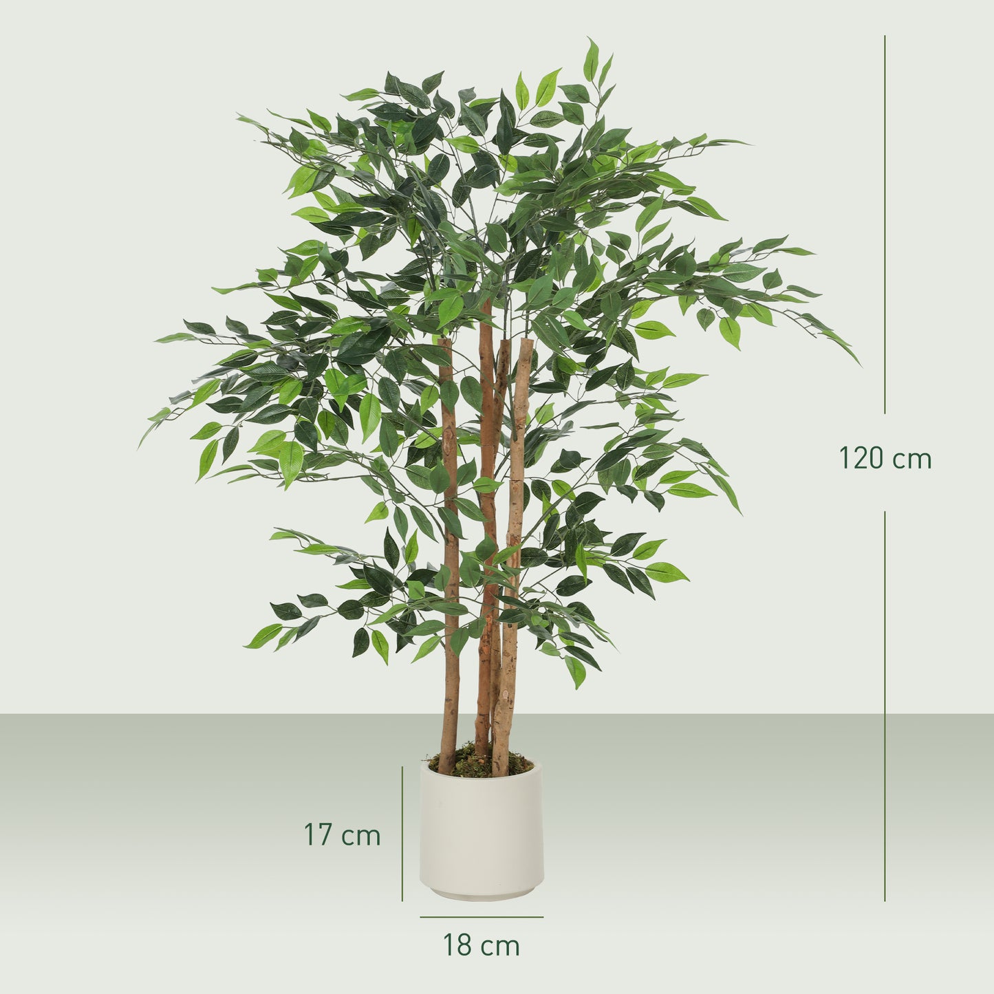 HOMCOM 120cm Artificial Ficus Tree With Solid Wood Trunk And Potted White Pot For Indoor Use Real Touch PEVA Leaves Green