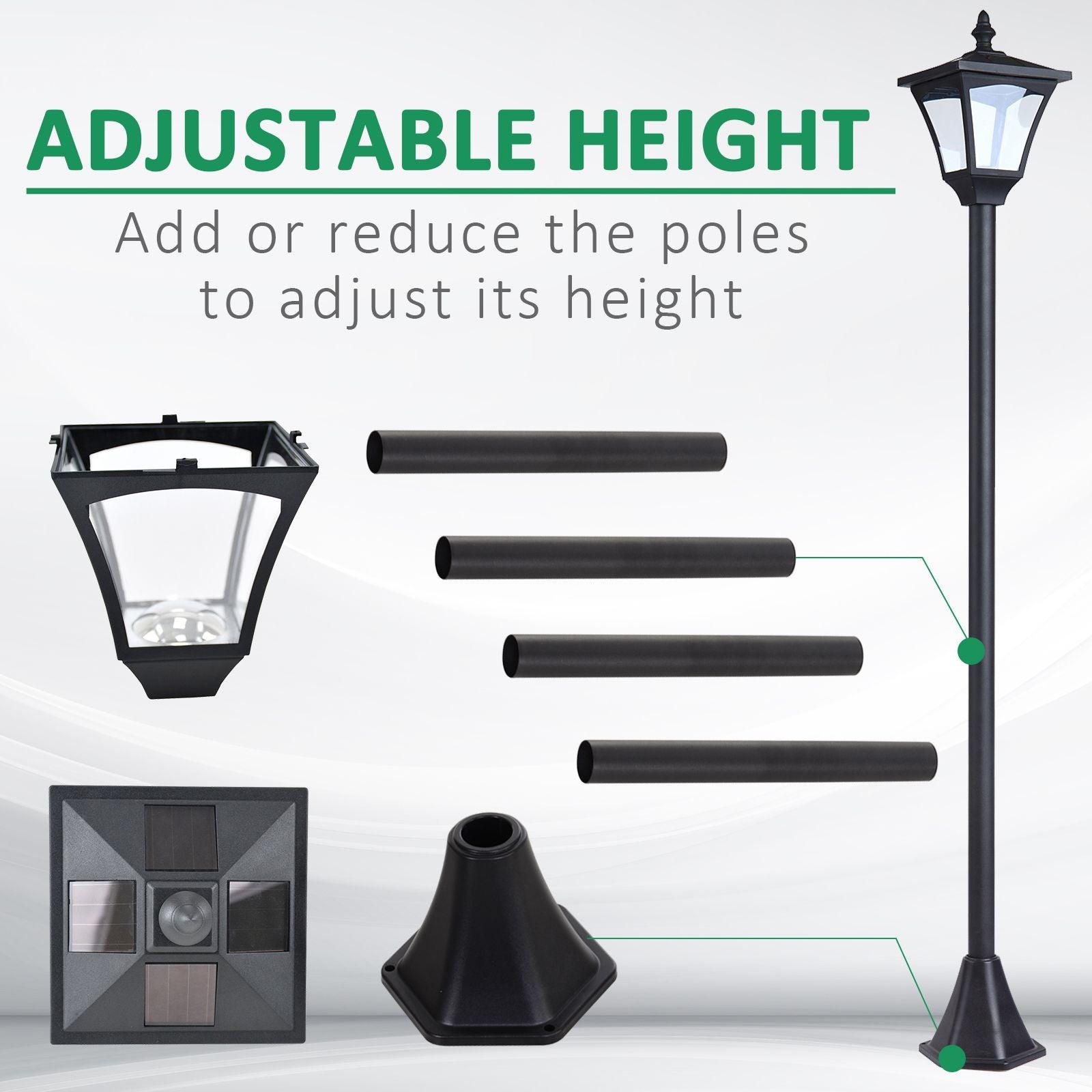 Outsunny Set of 2 Outdoor Garden Solar Post Lamp Sensor Dimmable LED Lantern Bollard IP44 Energy-saving 1.2M Tall, Black - ALL4U RETAILER LTD