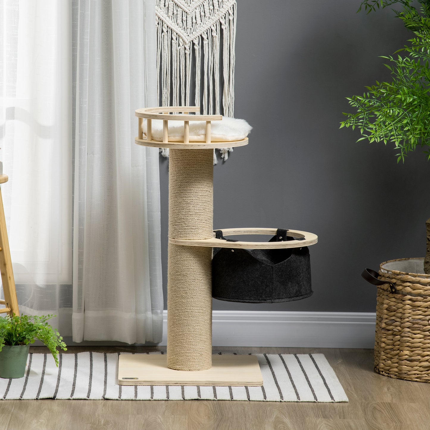 PawHut 84cm Cat Tower with Hammock, Jute Scratching Post, and Cozy Bed for Active Kitties - ALL4U RETAILER LTD