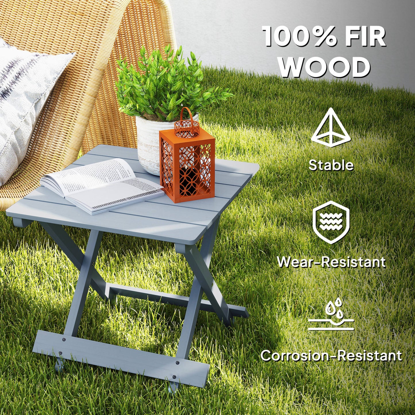 Outsunny Fir Wood Folding Coffee Table Lightweight Small Garden Table With Slatted Top Portable Balcony Side Table