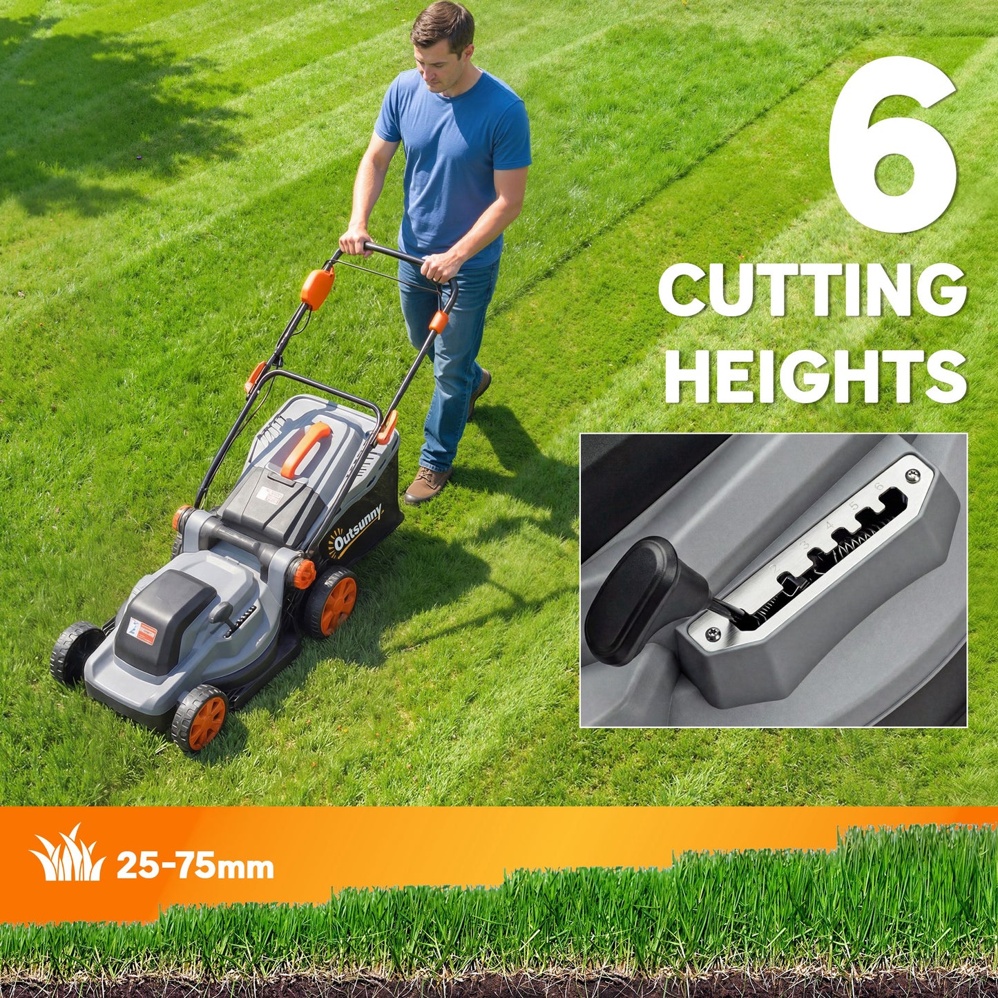Outsunny 18V Cordless Lawn Mower With 2 X 4Ah Batteries 34cm Cutting Width Mulching Feature