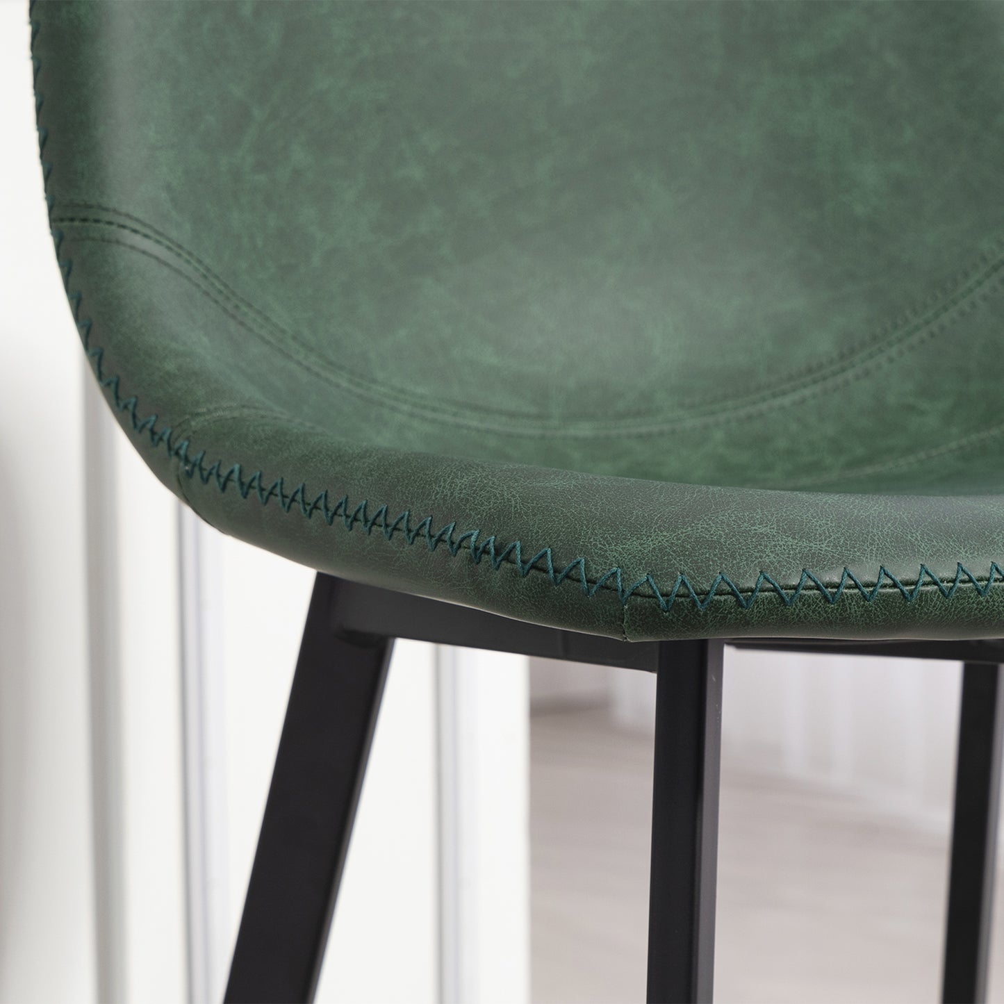 HOMCOM Bar Stools Set 2 PU Leather Backrest Footrest for Kitchen Counter Breakfast Bar Green