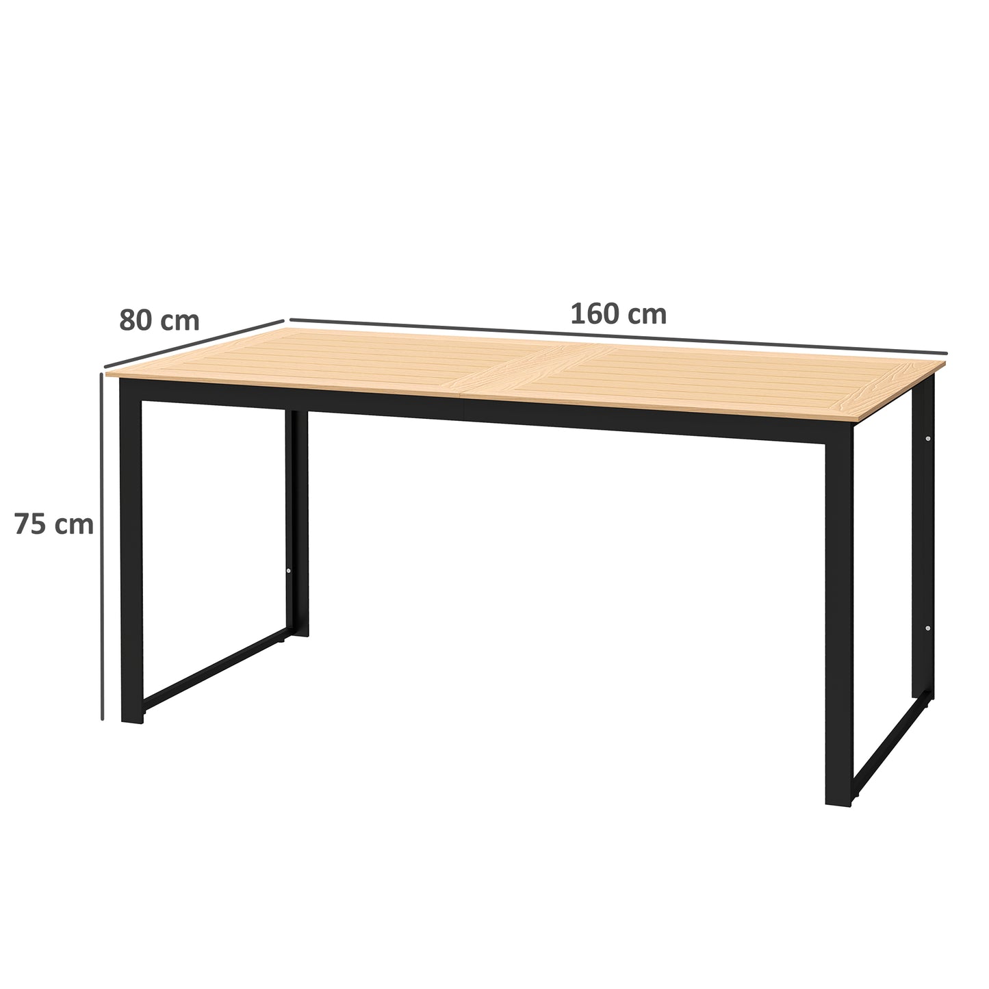 Outsunny 6 People Outdoor Dining Table With Slatted Wood Effect Top And Metal Frame 160 x 80 x 75 cm For Balcony