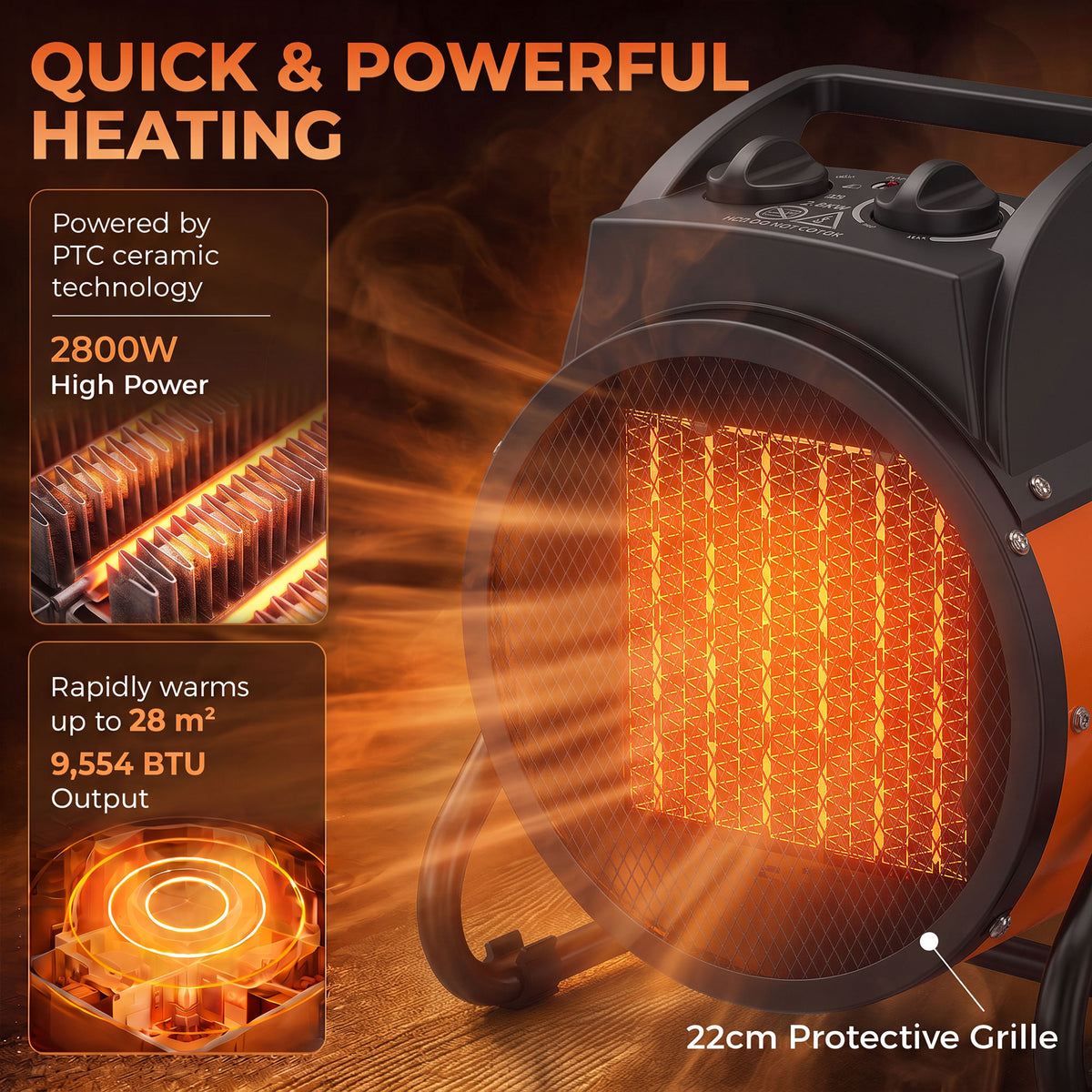 Outsunny 2800W Industrial Ceramic Fan Heater With Adjustable Thermostat