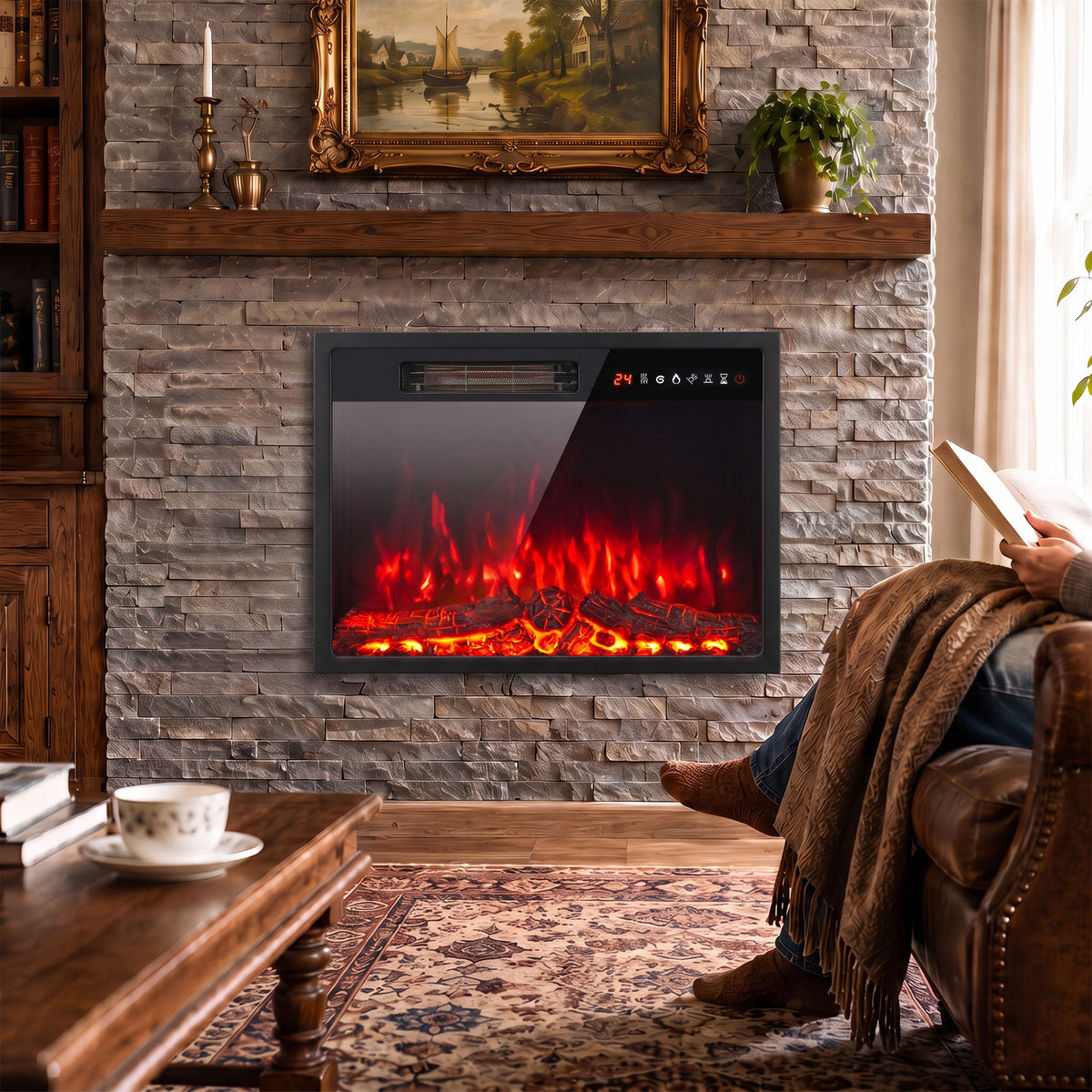 HOMCOM Recessed Electric Fireplace Insert With Adjustable Flame And Remote