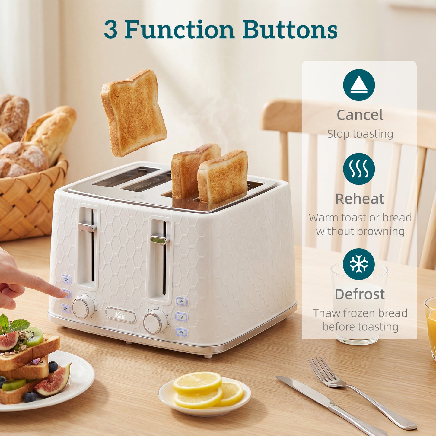 HOMCOM Kettle and Toaster Set 3000W Rapid Kettle With Strix Thermostat 4 Slice Toaster 7 Browning Controls Cream