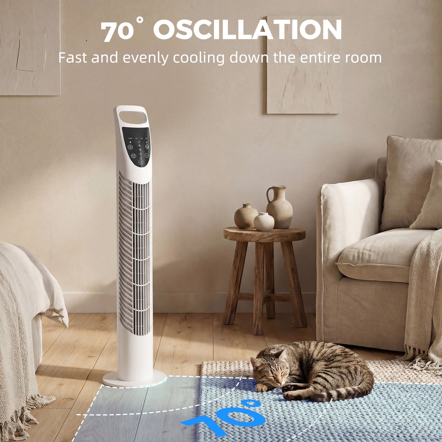 HOMCOM Tower Fan Oscillating With Remote Control 3 Speeds 3 Wind Modes Natural Normal Sleep 40W Timer White