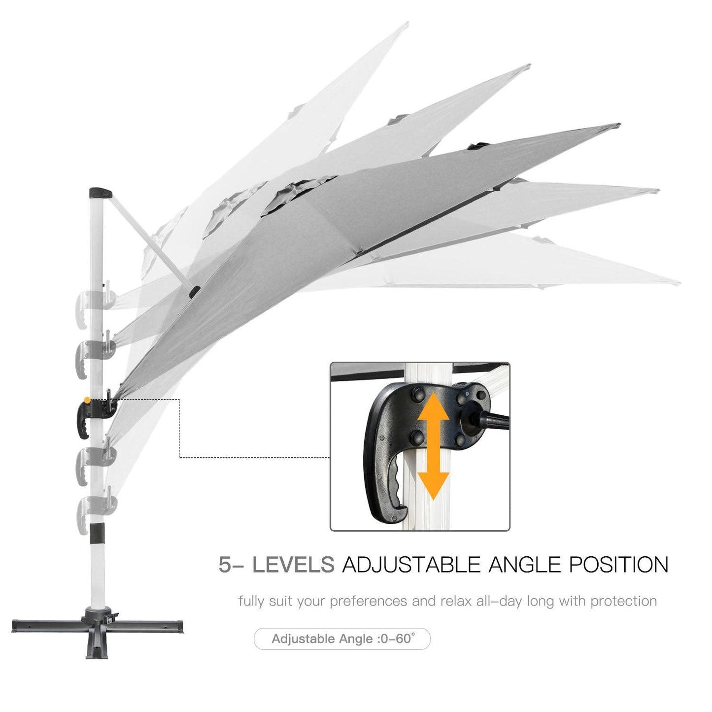 Outsunny 3x3m Grey Cantilever Parasol with Cross Base - ALL4U RETAILER LTD