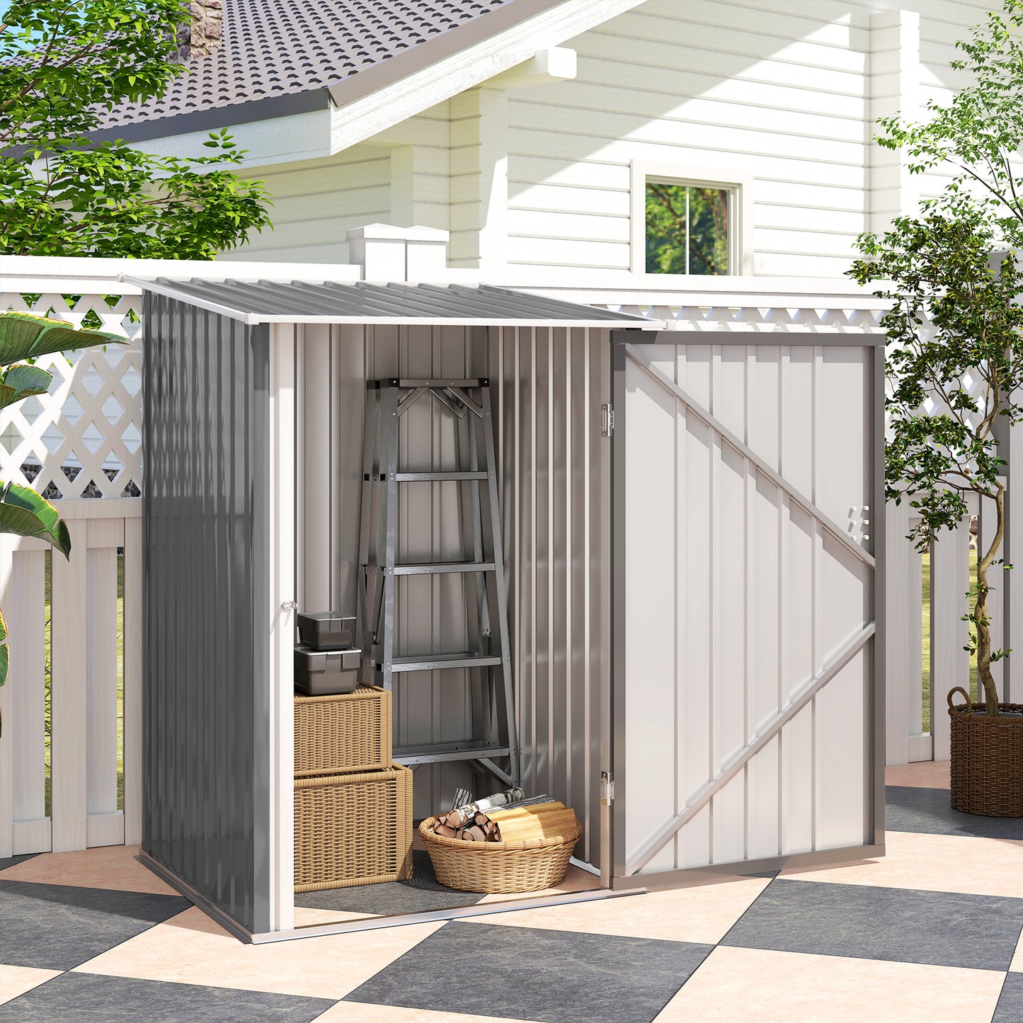 Outsunny 3.3 X 3.4 Ft Lean To Steel Garden Shed With Locking Door Grey Galvanised Steel Corrugated Finish Outdoor Storage