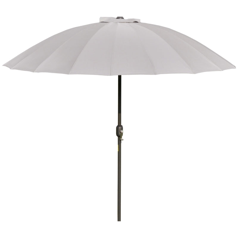 Outsunny 2.5m Tilting Parasol with Pleated Canopy - Light Grey | Adjustable Outdoor Umbrella for Sun Protection - ALL4U RETAILER LTD