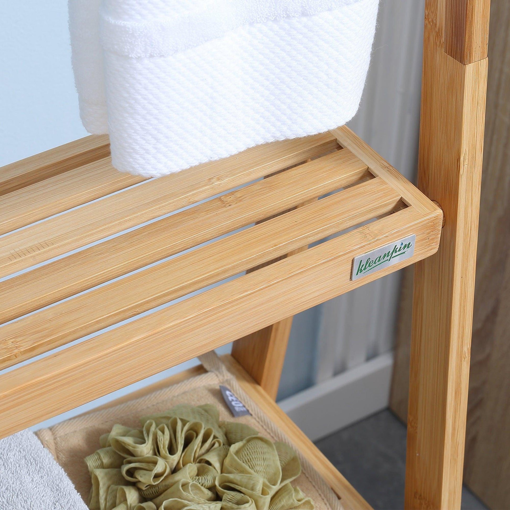 kleankin Foldable Natural Bamboo Towel Rack with 3 Towel Rails and 3 Shelves - ALL4U RETAILER LTD