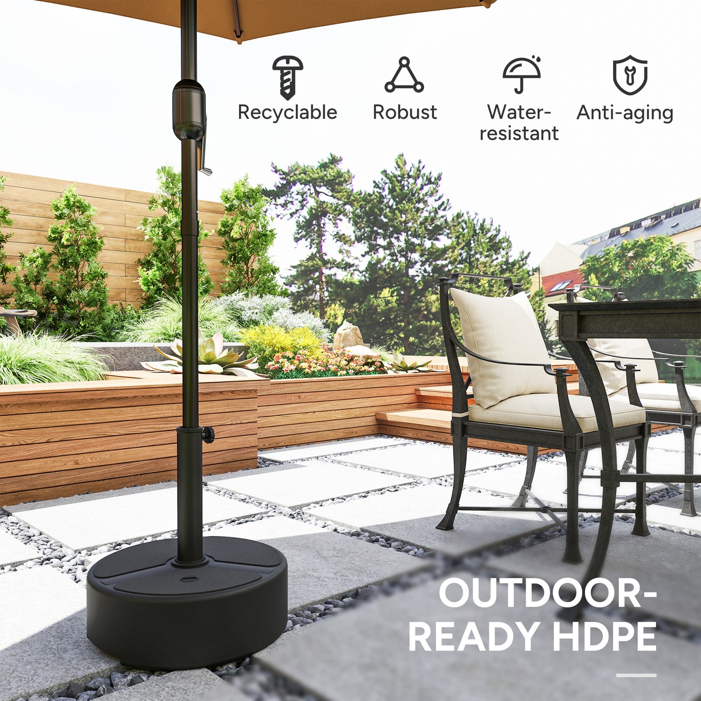 Outsunny Round Garden Parasol Base Umbrella Stand 20kg With Stand Or 18kg With Water 38mm 48mm Poles Black