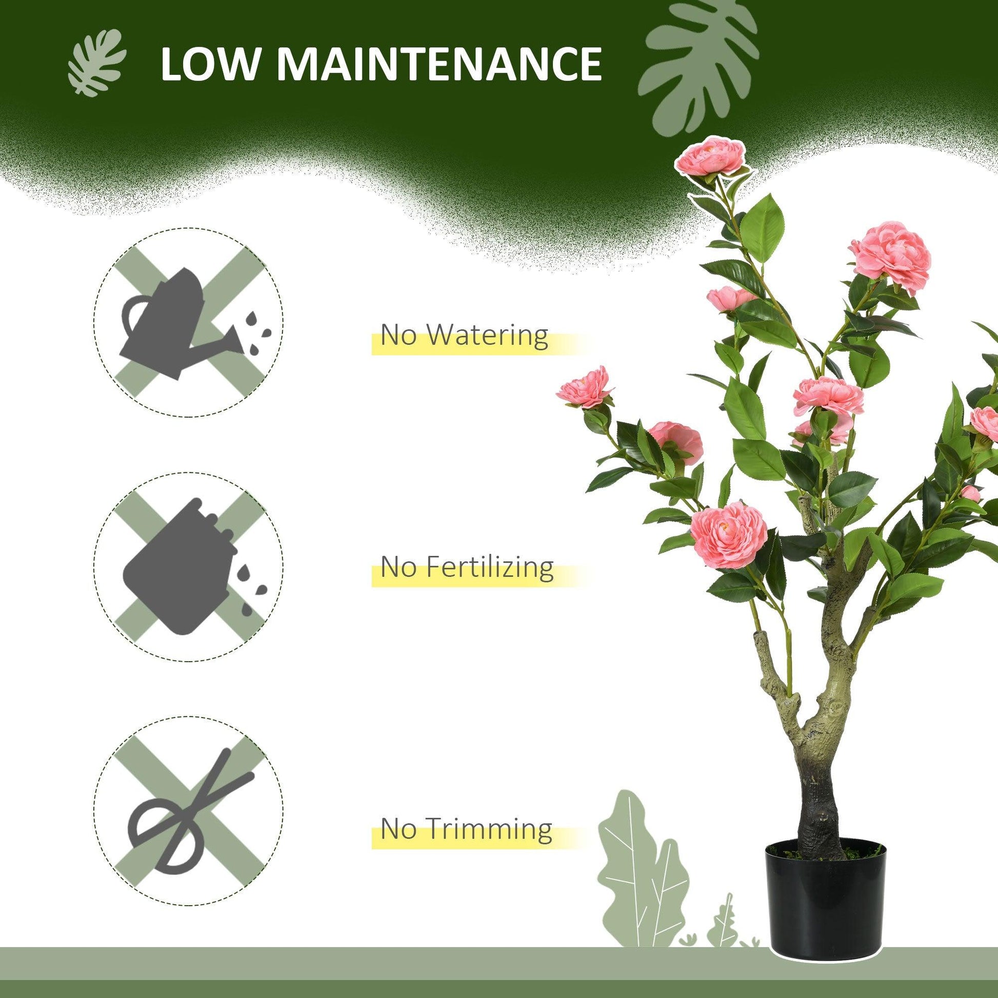 HOMCOM Artificial Plant Camellia Flower in Pot, Fake Plant for Indoor Outdoor, 95cm, Pink - ALL4U RETAILER LTD