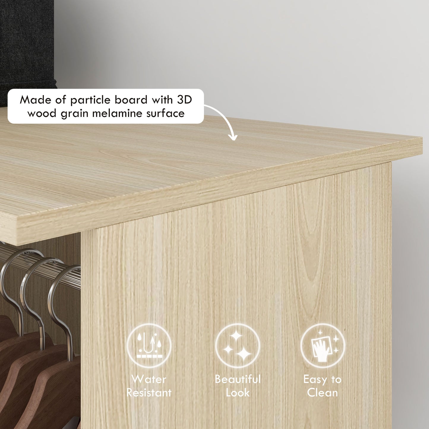 HOMCOM Open Wardrobe With Double Storage Shelves Mobile Organizer On Six Wheels Natural Finish