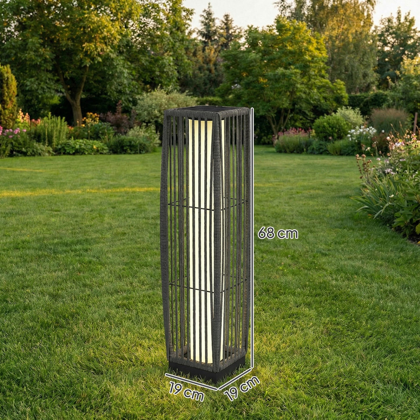 Outsunny Solar Rattan Floor Lamp Outdoor Garden Lantern With Auto On Off LED Lights IP44 Patio Terrace Dark Grey