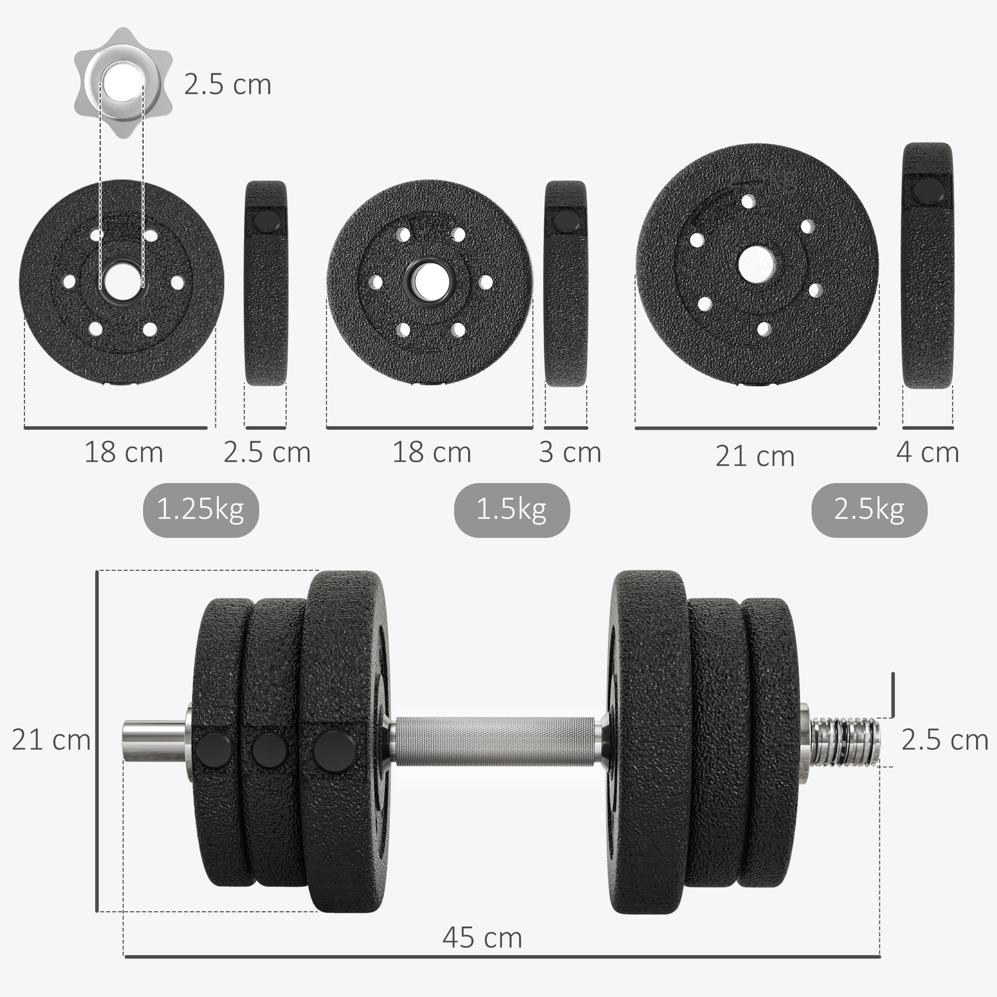 HOMCOM 25KG Adjustable Dumbbell Weight Set for Home and Office Fitness Training, Black - ALL4U RETAILER LTD