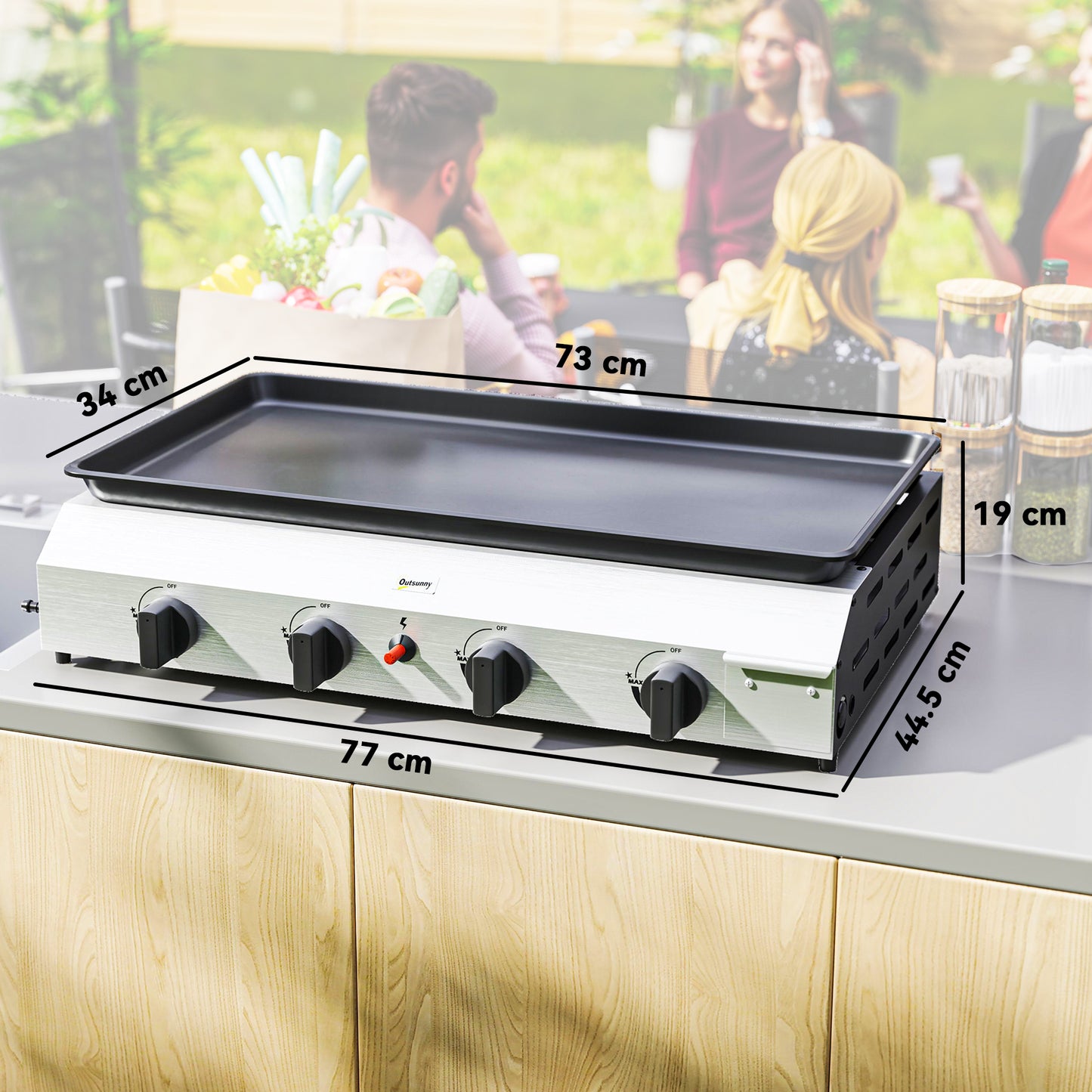 Outsunny Four Burner Portable Gas Grill With Pull Out Grease Box And Adjustable 2.4kW Burners