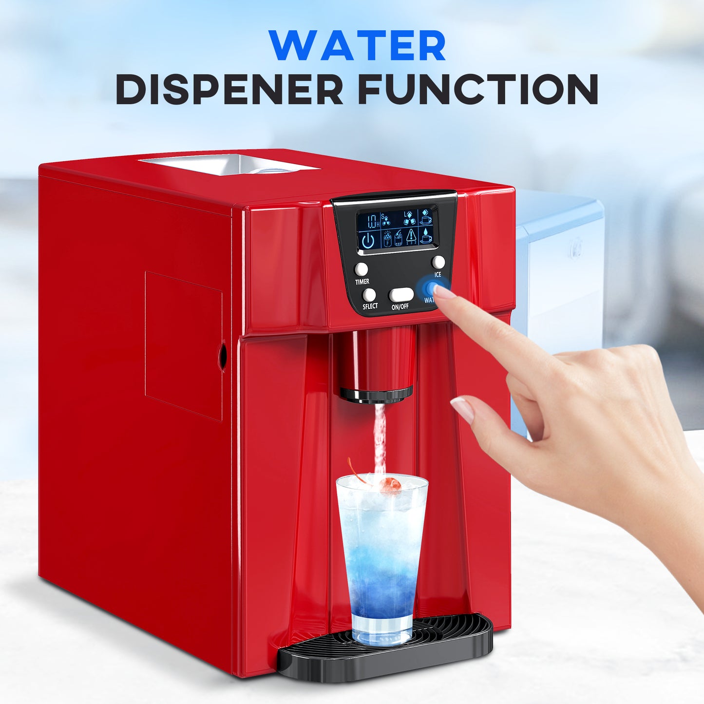 HOMCOM 3L Ice Maker and Water Dispenser Red, Produces 12kg Ice in 24 Hours, Cube Sizes, 9 Cubes Ready in 6-10 Minutes