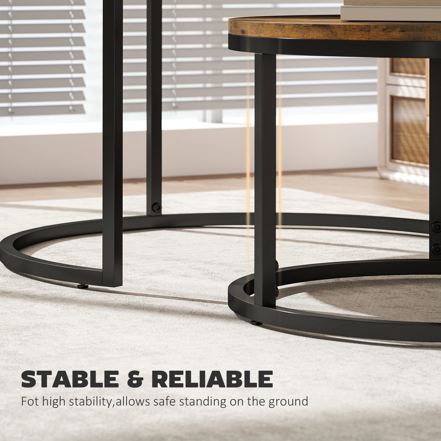HOMCOM Set of Two Wood Effect Stacking Tables Rustic Brown Small and Large Overlapping Side Tables for Space Saving